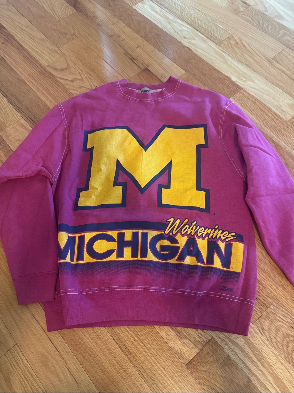 Michigan Wolverines Pink & Yellow Crewneck Sweatshirt